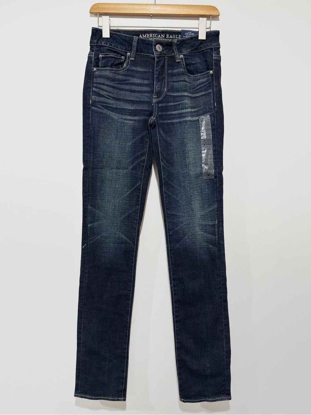 American Eagle Up All Night Dark Denim Straight Jeans Size 4 Long NWT